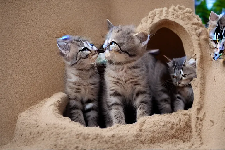 Image similar to kittens touching a sand castle