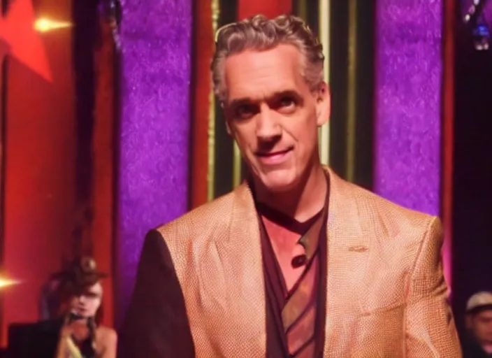 Image similar to broadcast still of jordan peterson as a contestant of ru paul's drag race, 4 k