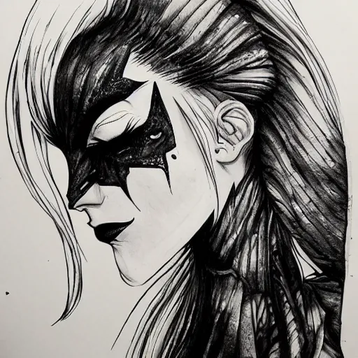 Image similar to an ink drawing of cracked, broken white tragedy mask, deviant art, artgerm