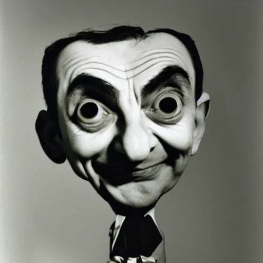 Prompt: a surreal photo portrait of mr bean by man ray, caricature