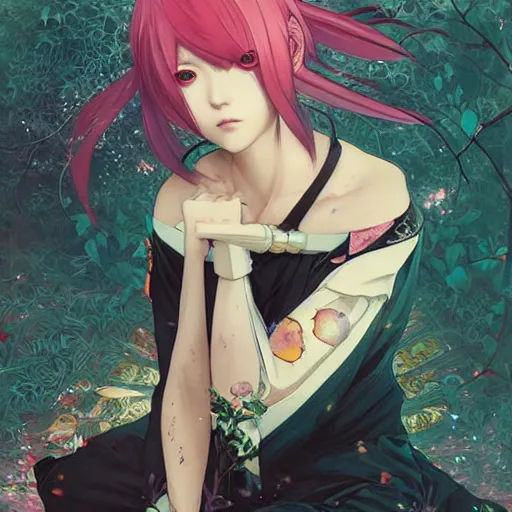 Image similar to emo japanesque electric girl gumi anime style, hyper detailed, illustration, digital painting, art by artgerm and greg rutkowski and alphonse mucha, high delicate defined details, anime stylized, highly detailed, realistic, sharp focus, styled by rhads