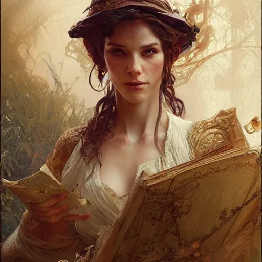 Image similar to woman modestly dressed in linen, fantasy character portrait, ultra realistic, concept art, intricate details, highly detailed by greg rutkowski, gaston bussiere, craig mullins, in style of alphonso mucha