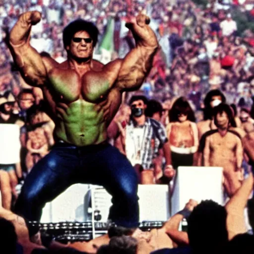 Image similar to hulk performing at woodstock