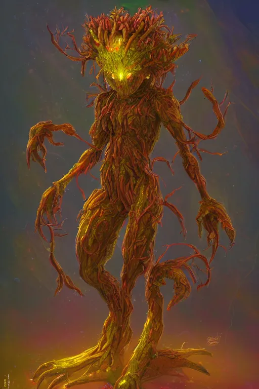 Prompt: a humanoid figure plant monster, amber glow, highly detailed, digital art, sharp focus, trending on art station, plant, anime art style