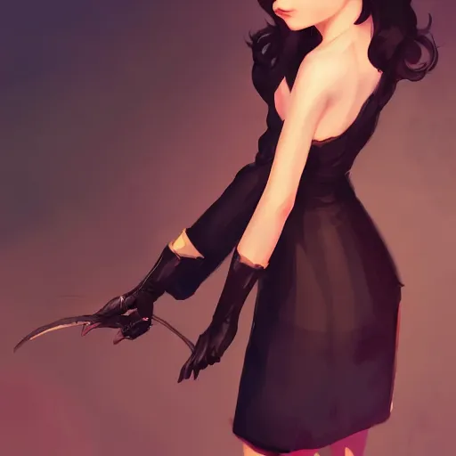 Image similar to , a beautiful woman with dark brown hair wearing a black dress, fantasy, by lois van baarle, Ilya Kuvshinov, Stanley Artgerm Lau, WLOP, Rossdraws, trending on artstation,