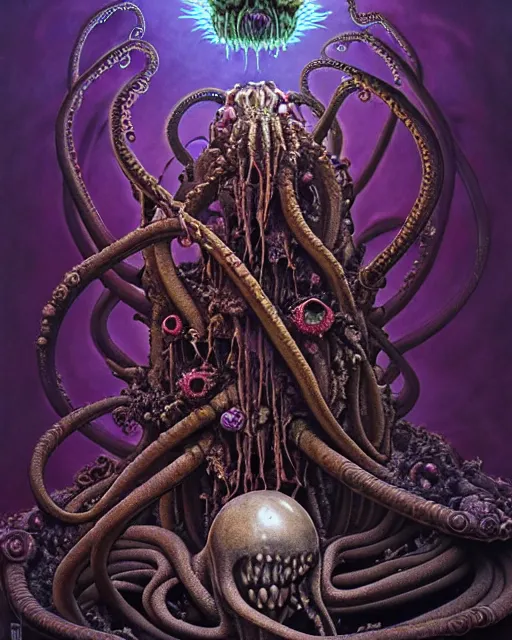 Image similar to the platonic ideal of flowers, rotting, insects and praying of cletus kasady carnage thanos davinci dementor hades chtulu mandelbulb schpongle octopus bioshock xenomorph akira, ego death, decay, dmt, psilocybin, concept art by randy vargas and zdzisław beksinski