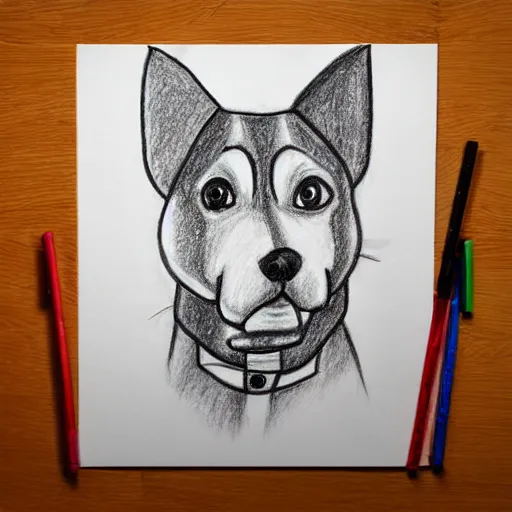 Image similar to a drawing of a surprised dog