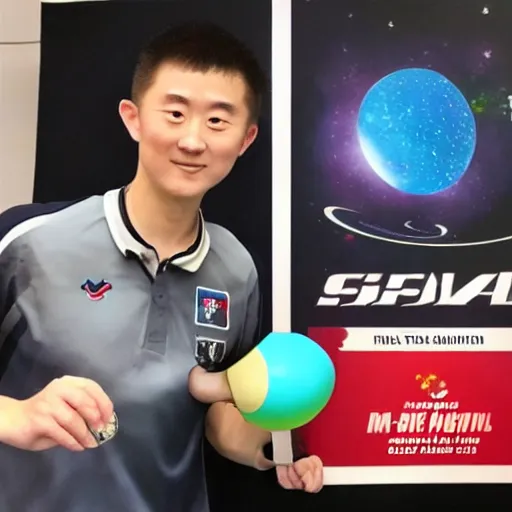 Image similar to ma long table tennis champion in space