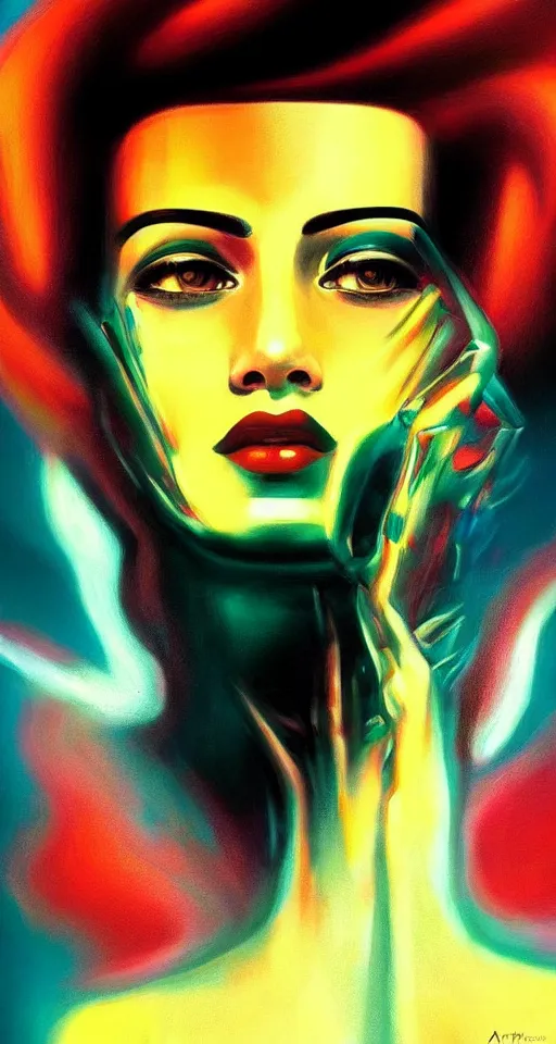 Image similar to art deco close up portait of head, like a dream digital painting cinematic dramatic fluid lines otherworldly vaporwave interesting details rule of thirds epic composition by artgerm basquiat