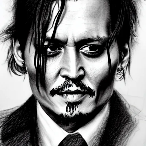 Image similar to a professional pencil sketch of johnny depp, 4 k