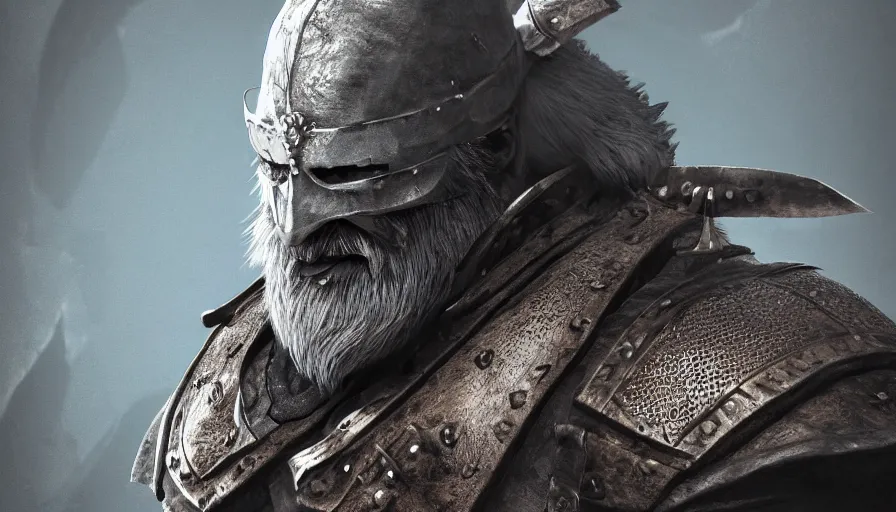 Image similar to a digital art portrait of an old warrior with eye patch and grey beard character design from dark souls, character sheet, 4 k, ultra detail, volumetric lighting, unreal engine, octane render