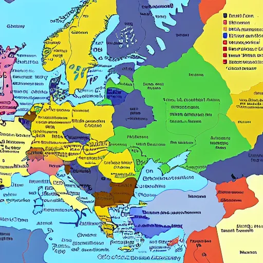 Prompt: map of all the countries in europe in an alternate history.