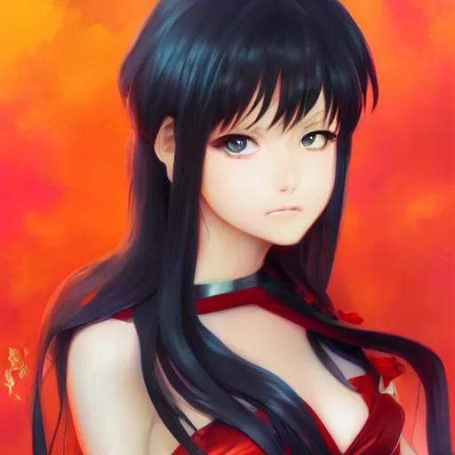 Prompt: An anime portrait of Elvira, by Stanley Artgerm Lau, WLOP, Rossdraws, James Jean, Andrei Riabovitchev, Marc Simonetti, and Sakimichan, tranding on artstation