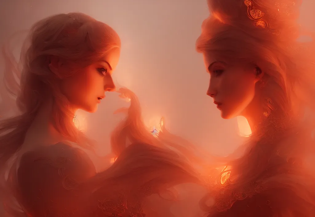 Prompt: fires of paris by charlie bowater and anna dittmann and artgerm and clemens ascher, intricate, elegant, orange and beige mist, highly detailed, dramatic lighting, sharp focus, octane render, trending on artstation, artstationhd, artstationhq, unreal engine, 4 k, 8 k