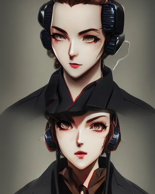 Image similar to portrait Anime 1940s Detective smoking, cyberpunk, high detail of the face, high detail, high modernization, artgerm, realistic shaded lighting ultra mega super hyper realistic