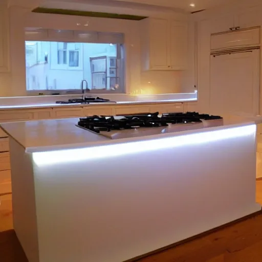 Image similar to kitchen plinth with led strip lights, homes and gardens, photo,