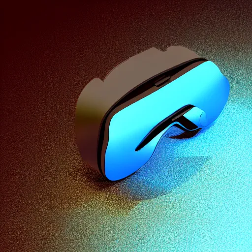 Prompt: an icon of a VR glasses in light blue metallic iridescent material, 3D render isometric perspective on dark background