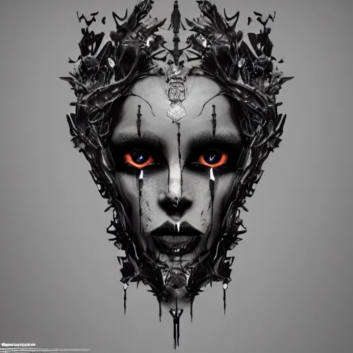 Image similar to a face made of black stone blending into a black background. gothic baroque. expressive eyes. symmetry. epic. ominous shapes. hyper detailed. lighting from the bottom, sharp shadows. photoreal. trending on artstation