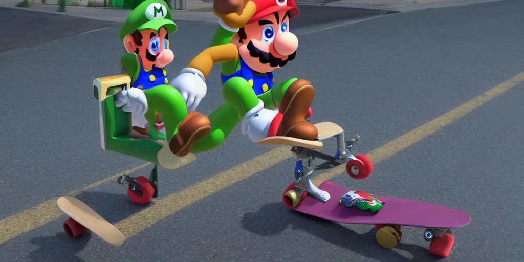 Prompt: Super mario on a skateboard unreal engine, 4k, 8k,