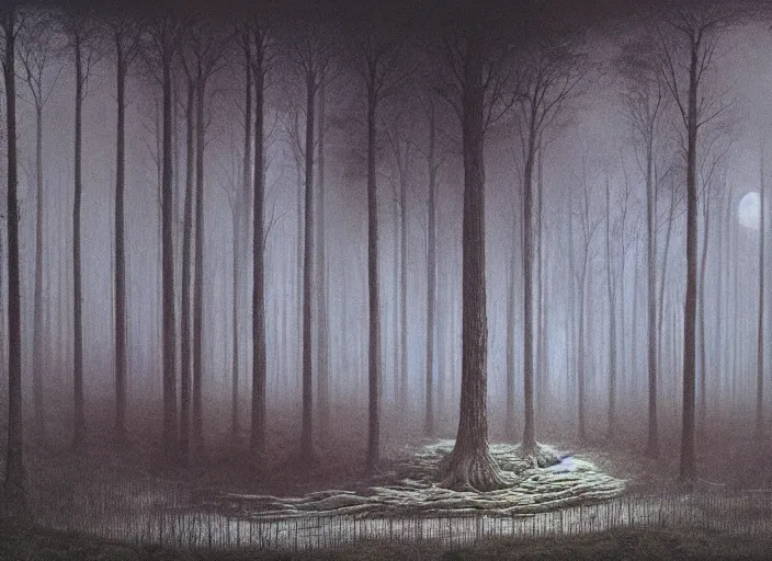 Prompt: a monster in a forest by zdzislaw beksinski, matte painting, aesthetic