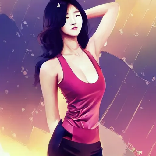 Image similar to a beautiful young korean kpop star constance wu alluring revealing instagram model in elaborate latex tank top, by guweiz and vargas and wlop and ilya kuvshinov and artgerm and, aesthetic, gorgeous, stunning, alluring, attractive, artstation, deviantart, pinterest, digital art