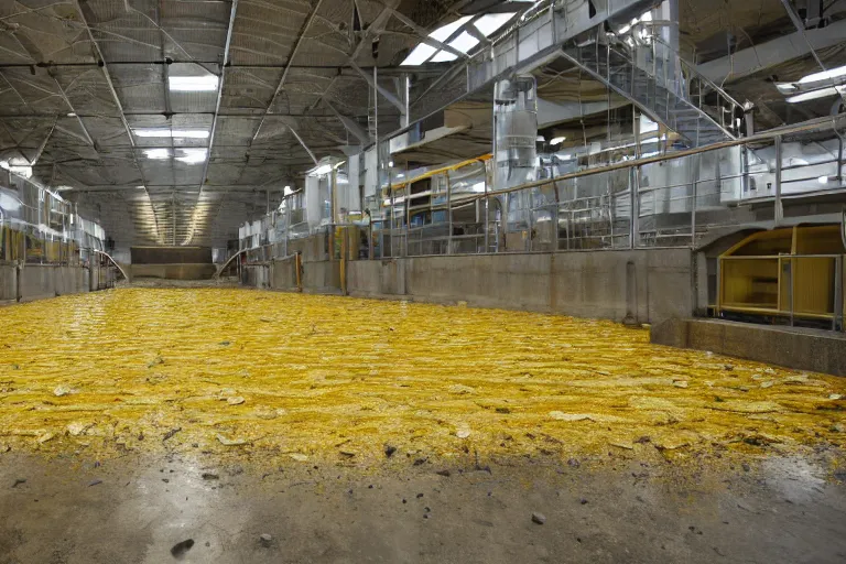 Image similar to photo of a waste facility, catwalks and yellow pools of sludge