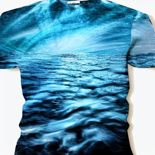 Image similar to an image of a shirt created from water, a shirt made of sea water, abstract art, cinematic photography