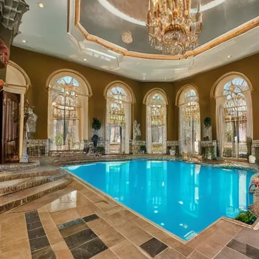 Image similar to a pool in a very fancy mansion