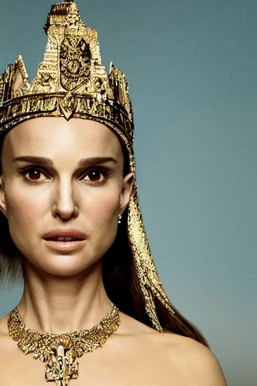 Prompt: Natalie Portman as a Goddess on a Throne, Detailed Face