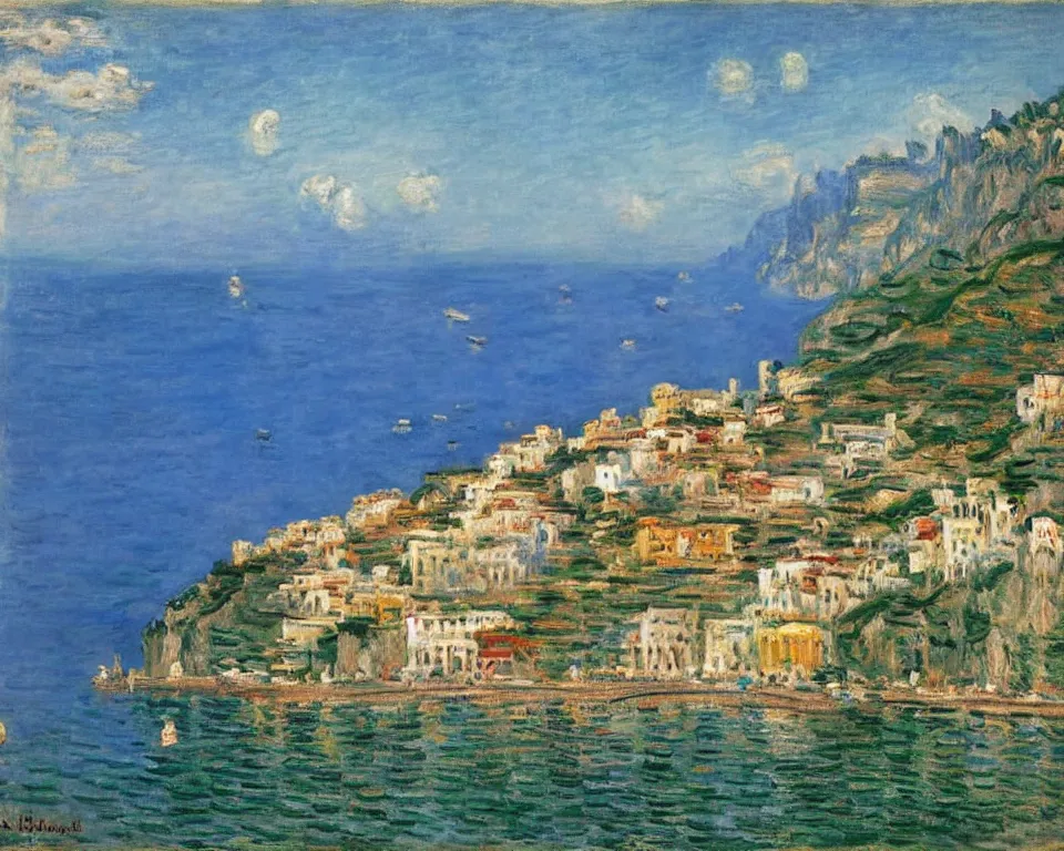 Image similar to picturesque Italian village on the amalfi coast by Monet and Hopper.