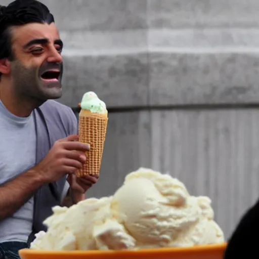 Image similar to Oscar Isaac eating a giant ice cream