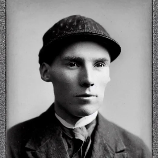 Image similar to A photograph portrait of Jerma985 wearing a newsboy cap in the early 1900s, taken in the early 1900s, grainy, taken on a early 1900s Kodak Camera, realistic, hyperrealistic, very realistic, highly detailed, very detailed, extremely detailed, detailed, digital art, trending on artstation