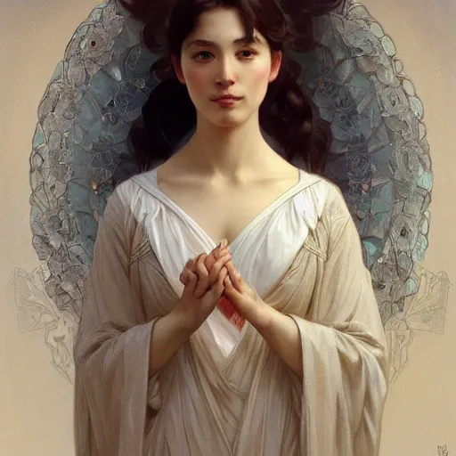 Image similar to portrait of lilas ikuta, intricate, elegant, highly detailed, digital painting, artstation, concept art, smooth, sharp focus, illustration, art by artgerm and greg rutkowski and alphonse mucha and william - adolphe bouguereau