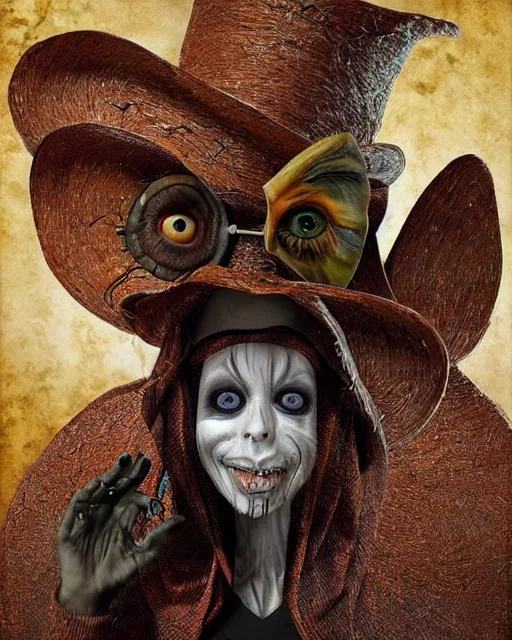 Image similar to halloween hag theme surrealist art in the styles of igor morski, jim warren, and a tim burton film, intricate, hyperrealistic, accurate facial details, profile picture with chromakey!!!!! background, milk - bath effect, volumetric lighting