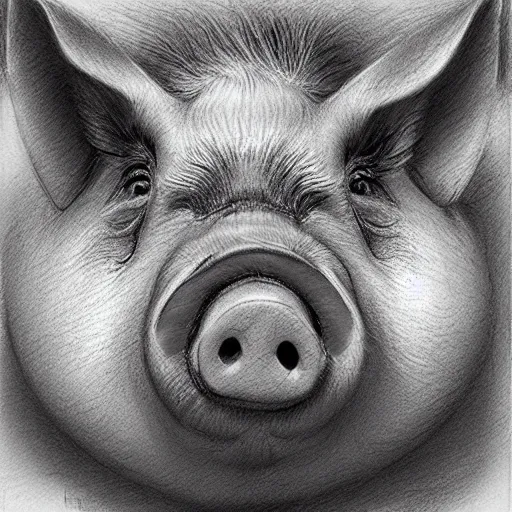 Image similar to pig face only, pencil drawing, pastel, by marc simonetti