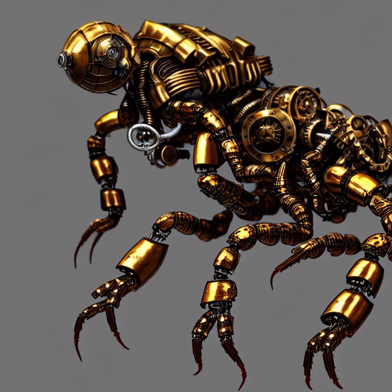 Prompt: steampunk robot scorpion, 3 d model, unreal engine realistic render, 8 k, micro detail, intricate, elegant, highly detailed, centered, digital painting, artstation, smooth, sharp focus, illustration, wlop