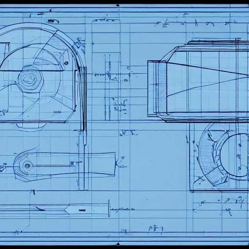 Image similar to blueprint of spaceship, blue, technical drawing, 8 k