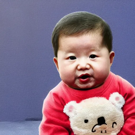 Prompt: chinese president xi jinping wearing baby clothing, photo realistic