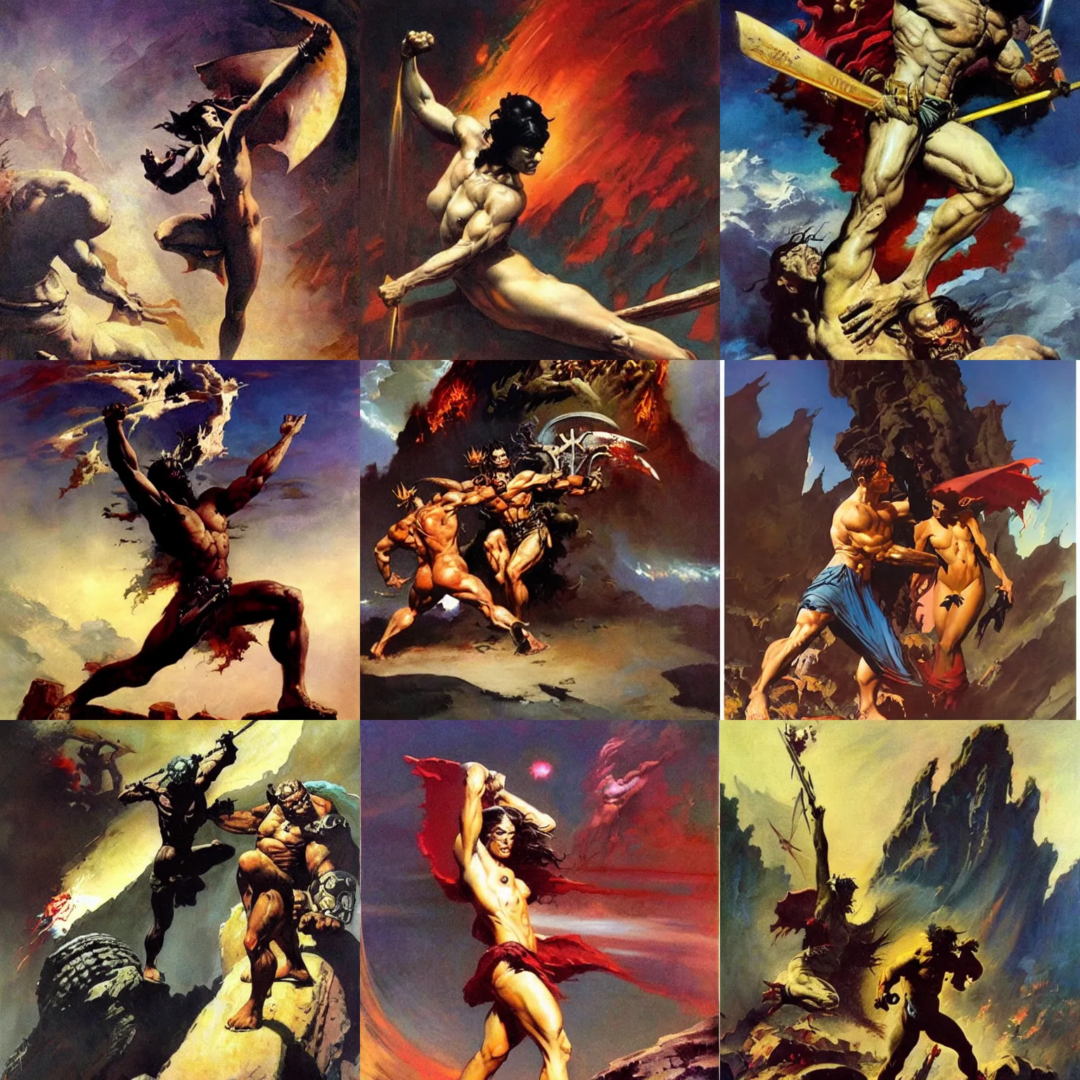 Prompt: against the gods.painting by frank frazetta