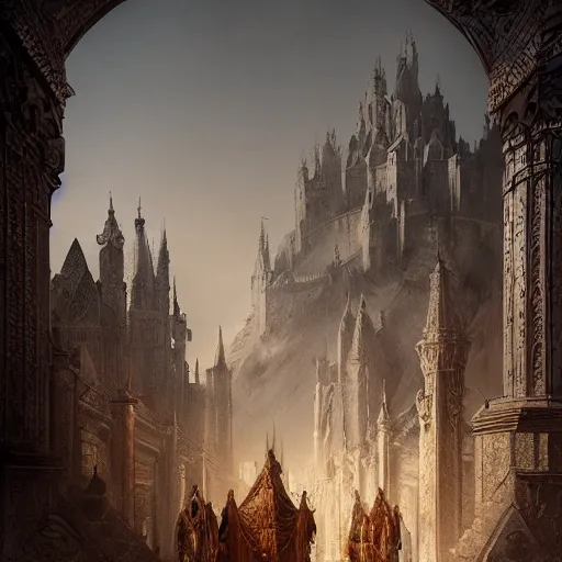 Image similar to coronation of medieval king, Dynamic lighting, cinematic, establishing shot, extremely high detail, foto realistic, cinematic lighting, pen and ink, intricate line drawings, post processed, concept art, artstation, matte painting, style by Raphael Lacoste, Eddie Mendoza