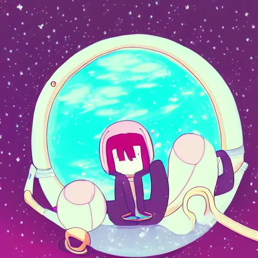 Image similar to relaxing in space in the style of lo-fi girl, anime, adventure time,