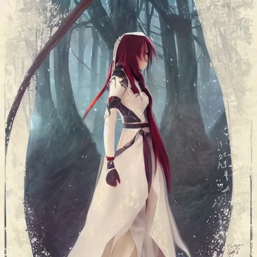 Prompt: yuuki asuna in her wedding dress, extremely long hair, epic fantasy art by Greg Rutkowski