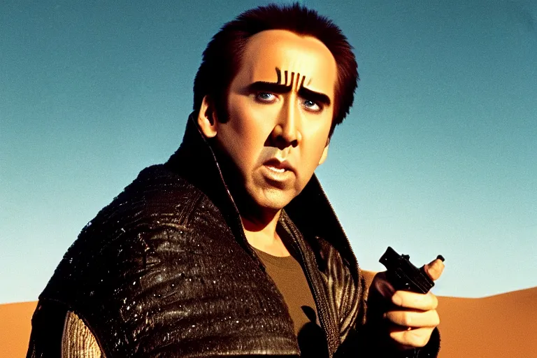 Image similar to Nicolas cage in dune high resolution still