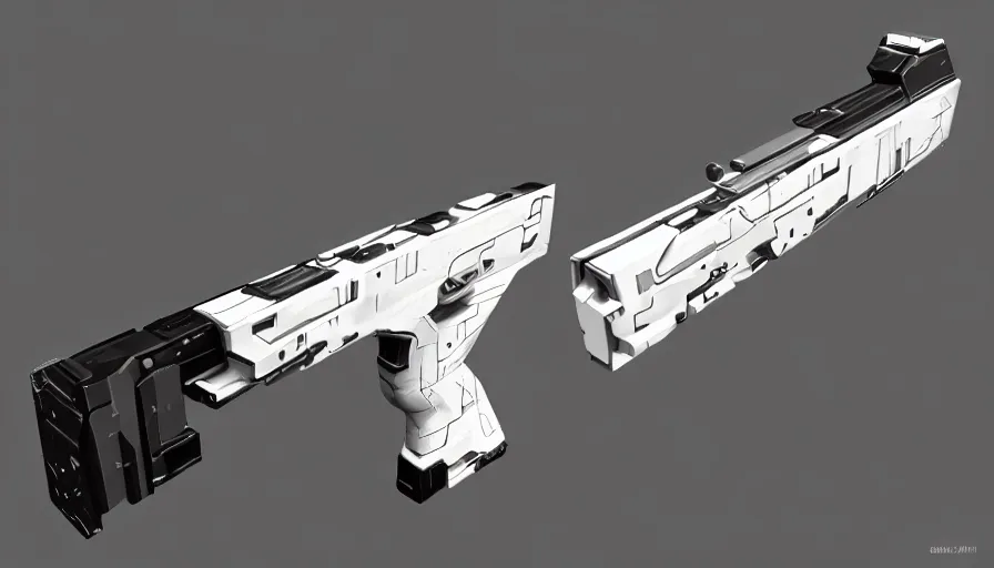 Image similar to extremely detailed ultra realistic side view photograph sci fi minimalist magnum pistol coilgun, detailed trigger, chemically propelled, battery, smooth streamline, battery and wires, railgun, chemrail, gauss, elegant sleek smooth body, white paint, smooth utopian design, ultra high quality, octane, cod, destiny, warframe, terminator