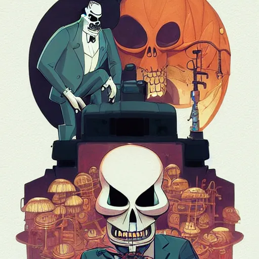 Image similar to a study of cell shaded portrait of Grim Fandango concept art, llustration, post grunge, concept art by josan gonzales and wlop, by james jean, Victo ngai, David Rubín, Mike Mignola, Laurie Greasley, highly detailed, sharp focus, alien, Trending on Artstation, HQ, deviantart, art by artgem