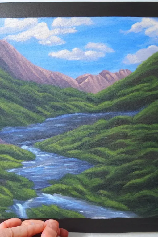 Image similar to mountaintop river flat illustration oil painting trending on artstation