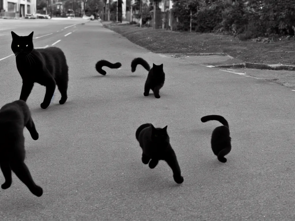 Image similar to MAN CHASES BY a Huge black CAT, VERY SCARY PHOTO, blak and white photo