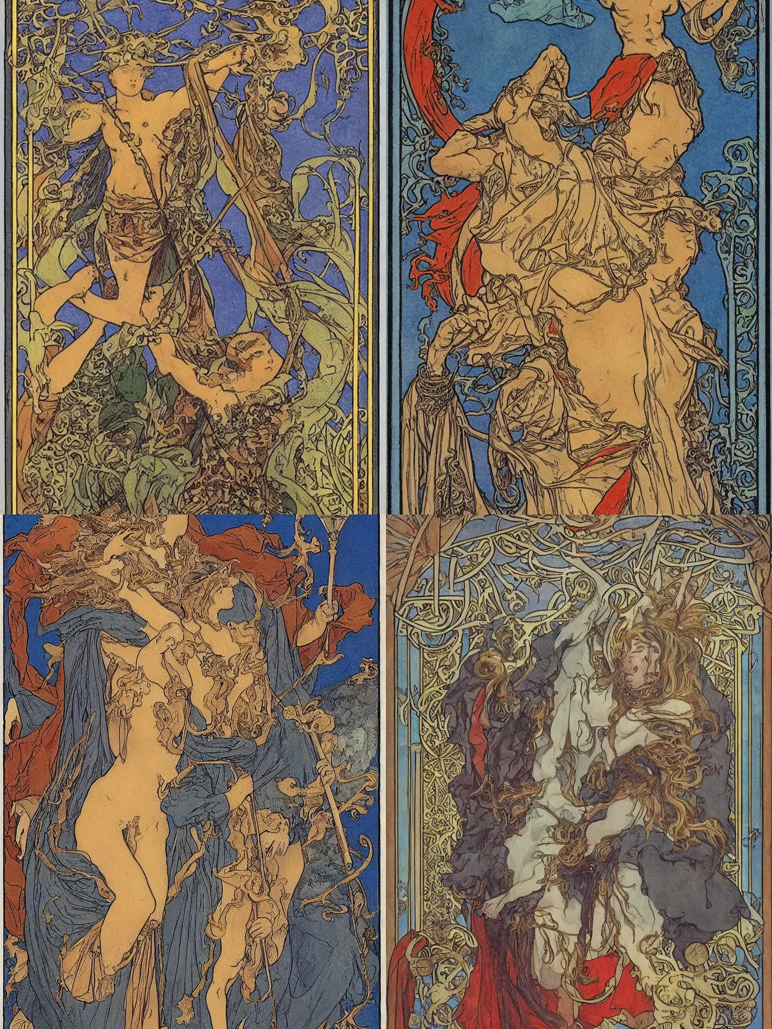 Prompt: Une arcane majeur du tarot marseillais, art par Mucha