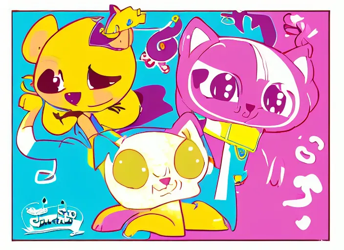 Image similar to character shape design exploration silhouette of littlest pet shop cat, minimalist mixed media layout character portrait from masaaki yuasa ( 1 9 9 7 )