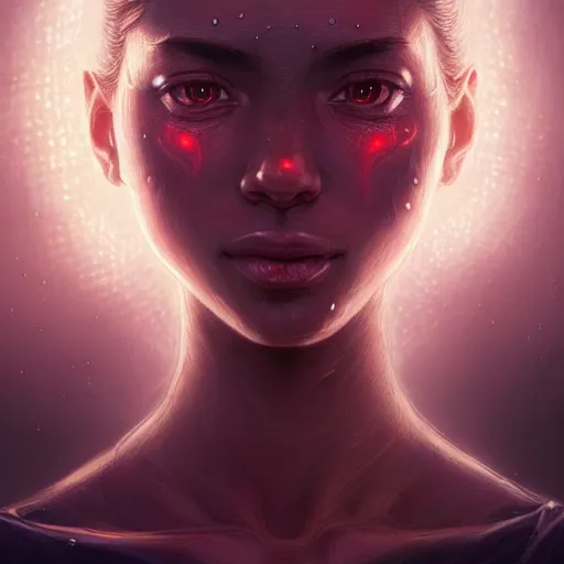 Prompt: detailed intricate digital illustration by greg rutkowski and artgerm and wlop and sanford robinson gifford ; yoga pose, bioluminescent, radiant veins glowing through skin ; 1 3 mm film, arri alfa anamorphic lens, sharp focus ; dark background, lit from behind, light going through skin, trending on artstation 8 k